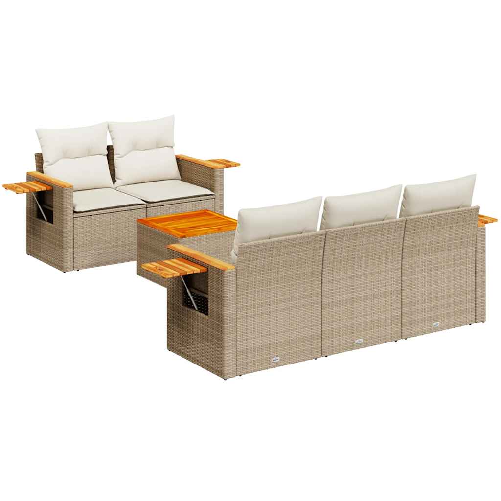 Set Divano da Giardino 6 pz con Cuscini Beige in Polyrattan
