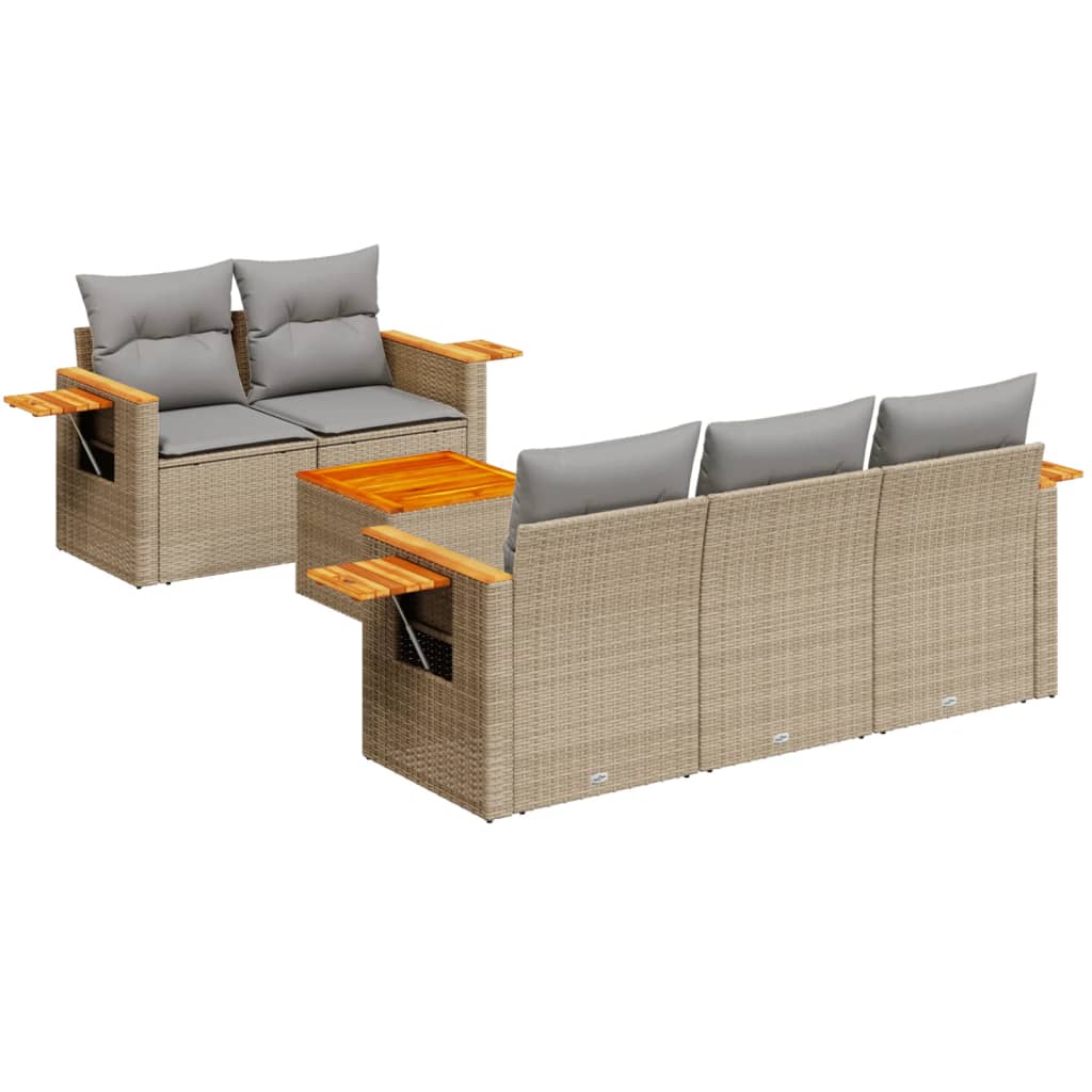 Set Divano da Giardino 6 pz con Cuscini Beige in Polyrattan