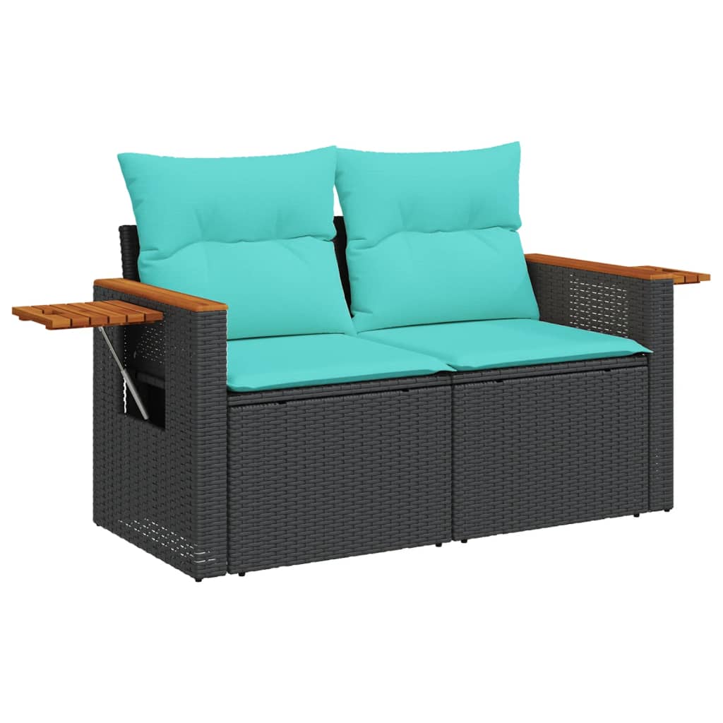 Set Divani da Giardino 6 pz con Cuscini Nero in Polyrattan