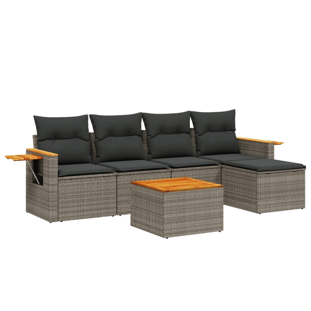 Set Divano da Giardino 6 pz con Cuscini Grigio in Polyrattan