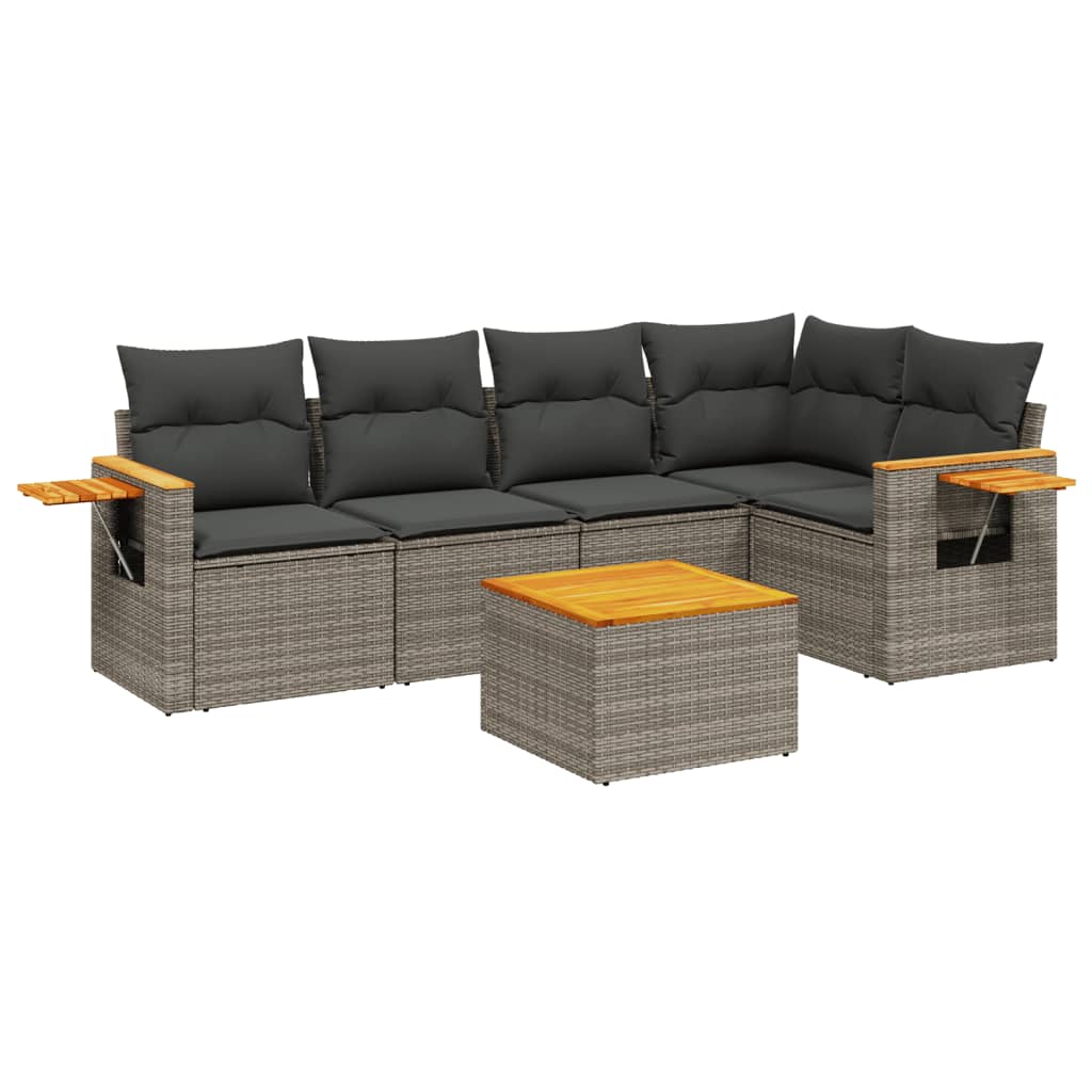 Set Divano da Giardino 6 pz con Cuscini Grigio in Polyrattan