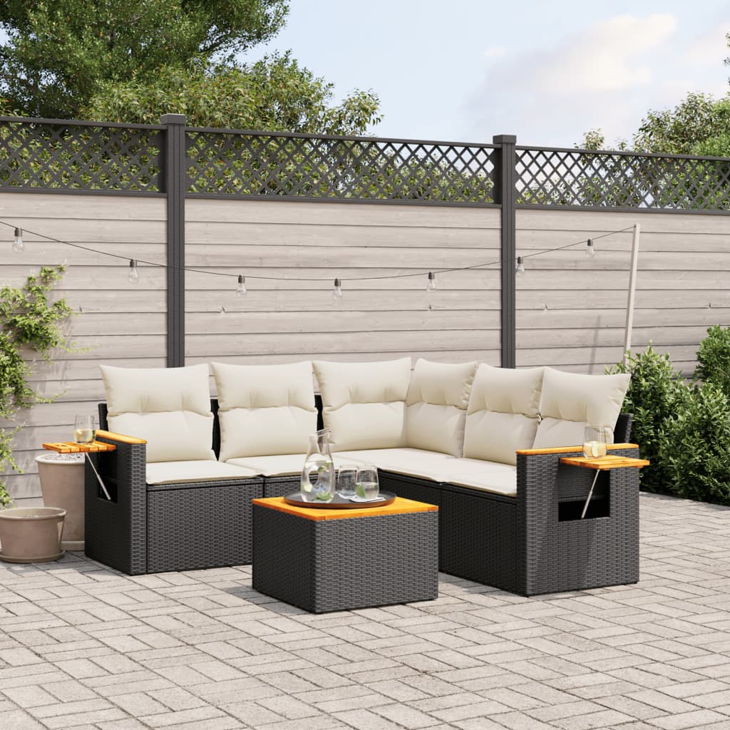 Salotto da giardino nero in rattan PE 6 pezzi