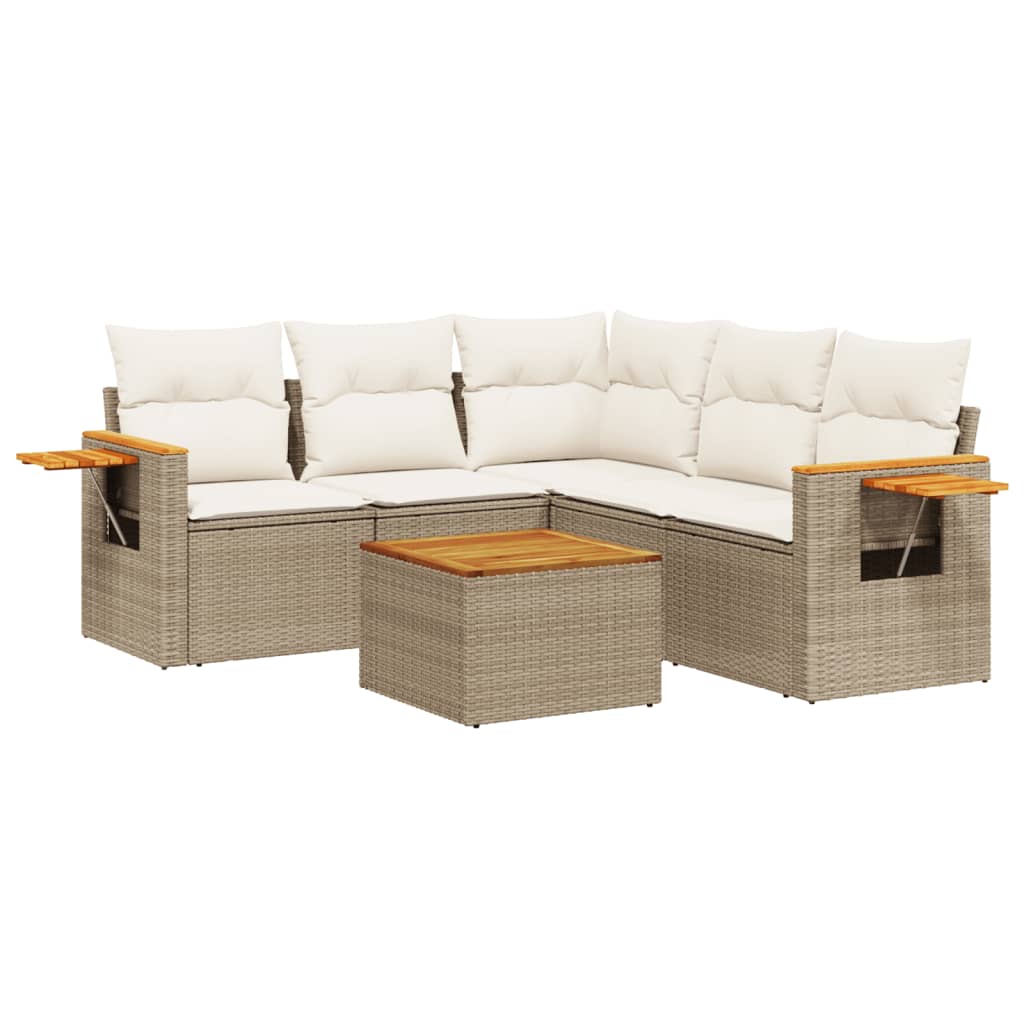 Set da Giardino 6 pz in Polyrattan Beige con Cuscini Sfoderabili
