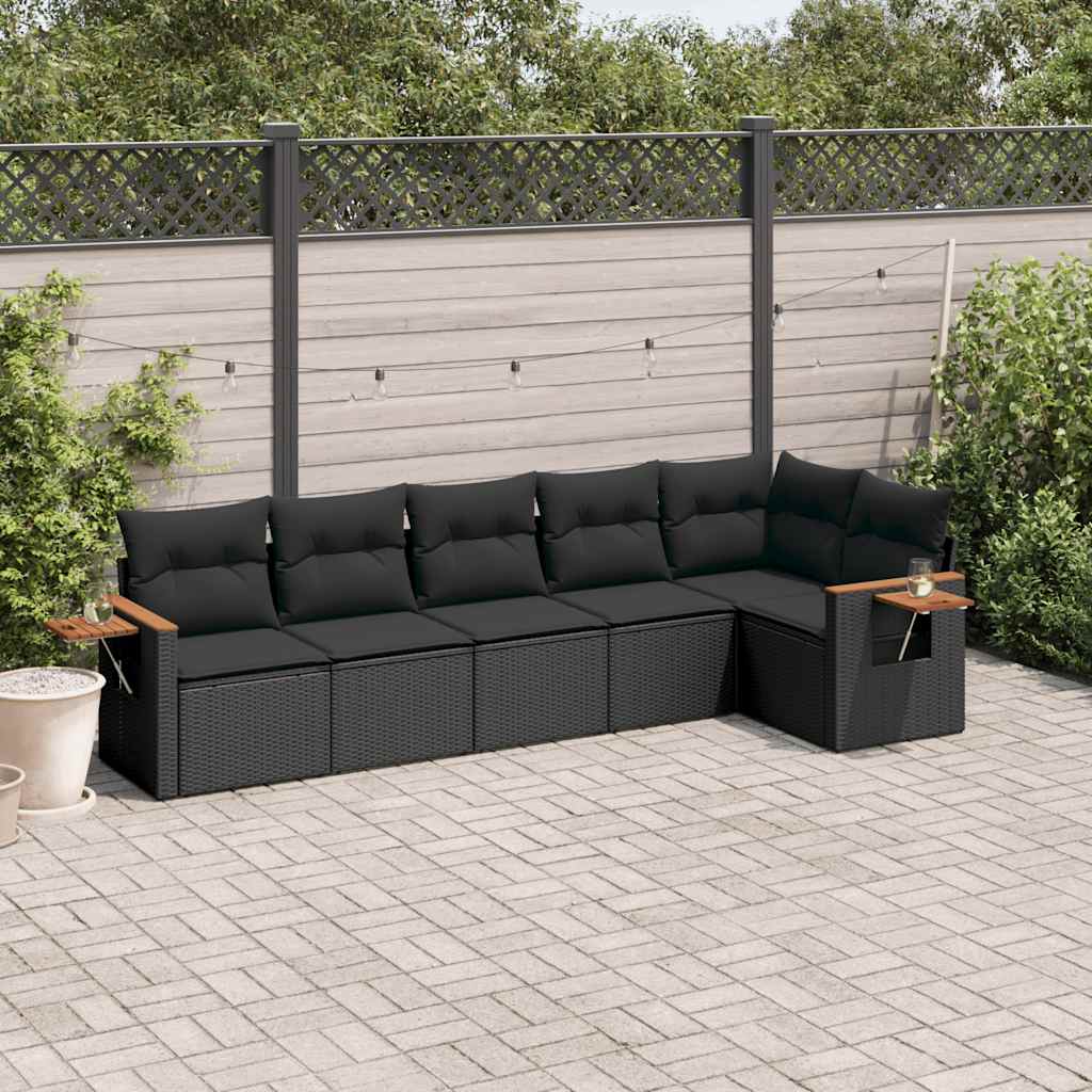 Salotto da giardino in polyrattan nero, 6 pezzi con cuscini 2