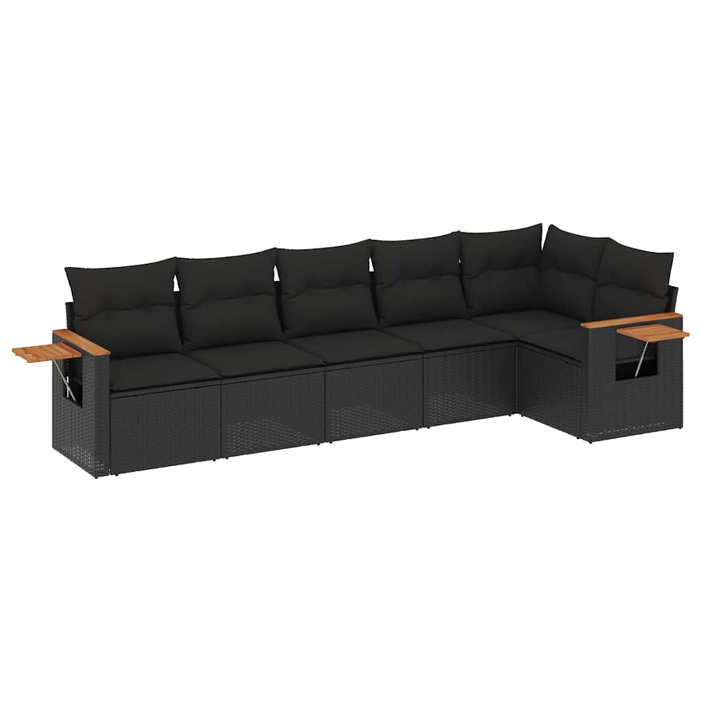 Salotto da giardino in polyrattan nero, 6 pezzi con cuscini 2