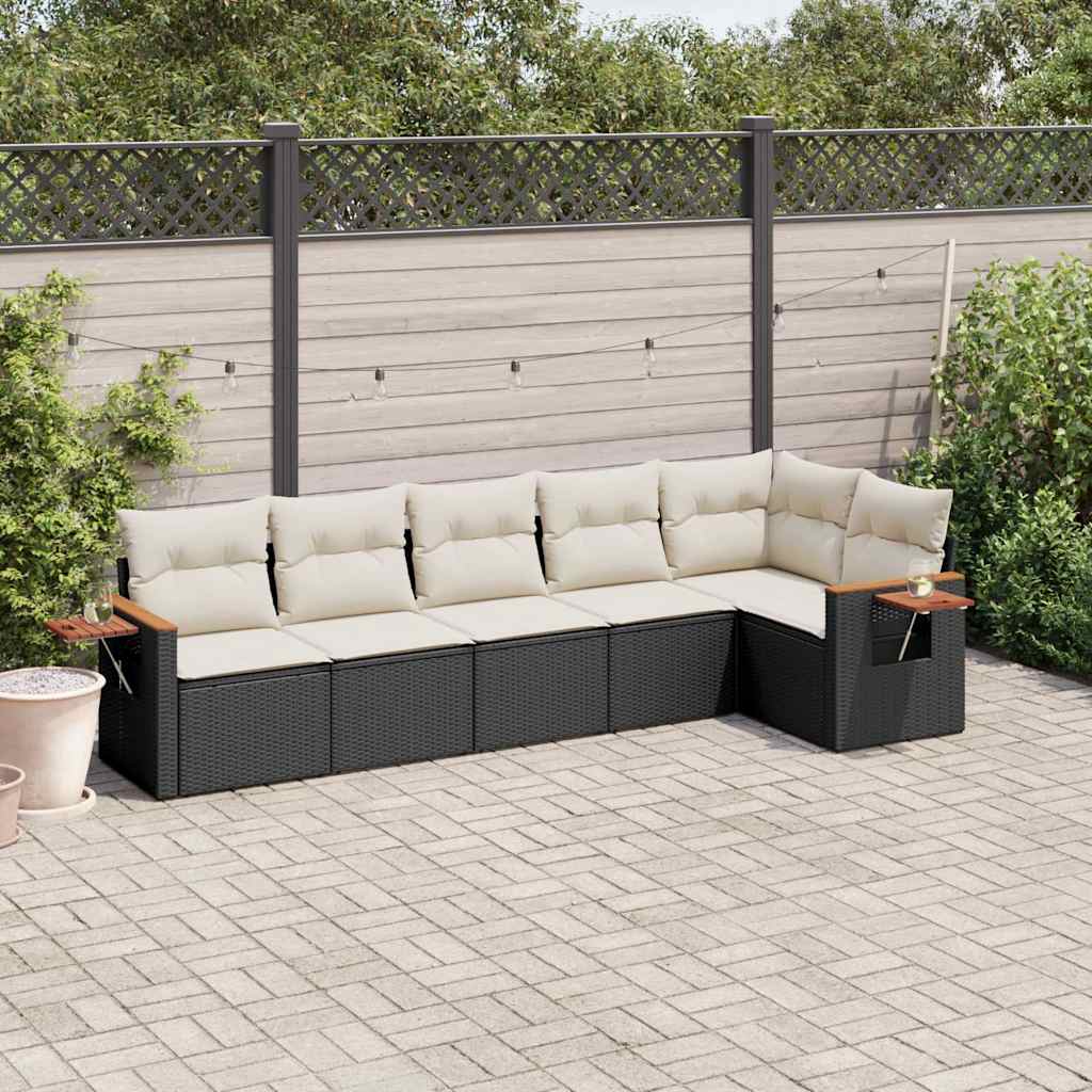 Salotto da giardino modulare nero in rattan PE, 6 pezzi