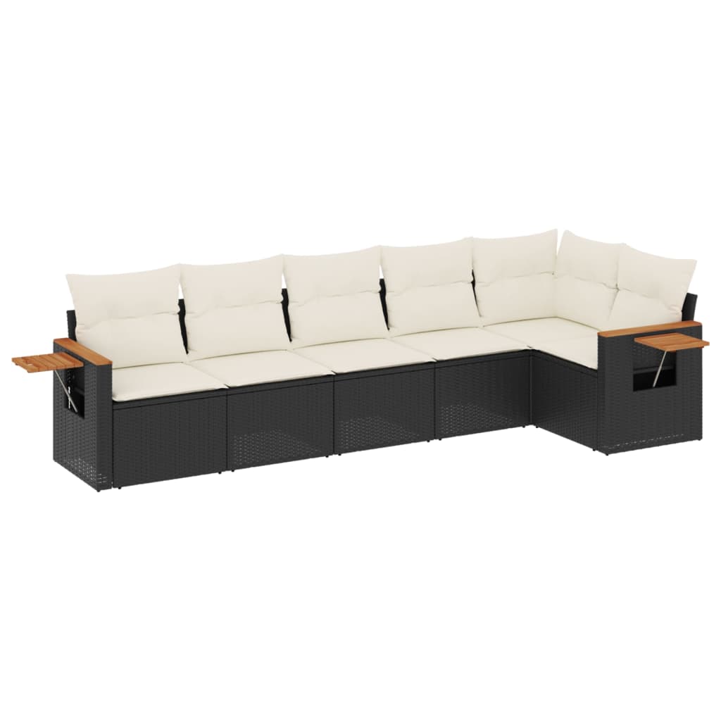 Salotto da giardino modulare nero in rattan PE, 6 pezzi
