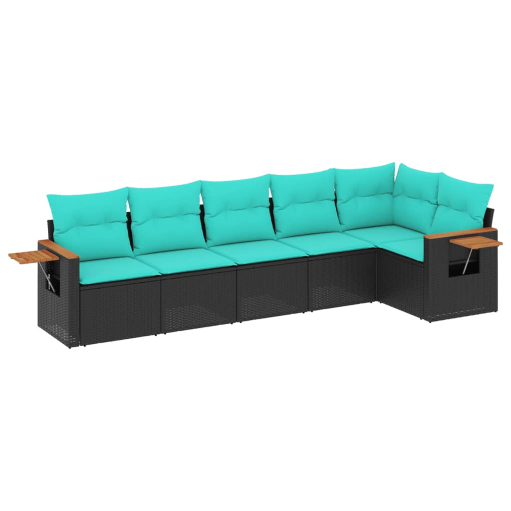Salotto da Giardino 6 pz in Polyrattan Nero e Cuscini Blu
