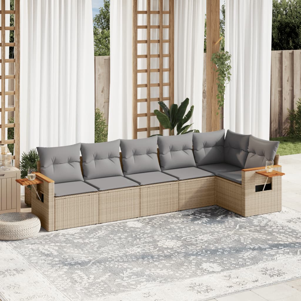 Set Divano da Giardino 6 pz Beige in Polyrattan con Cuscini 4