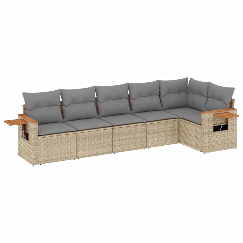 Set Divano da Giardino 6 pz Beige in Polyrattan con Cuscini 4