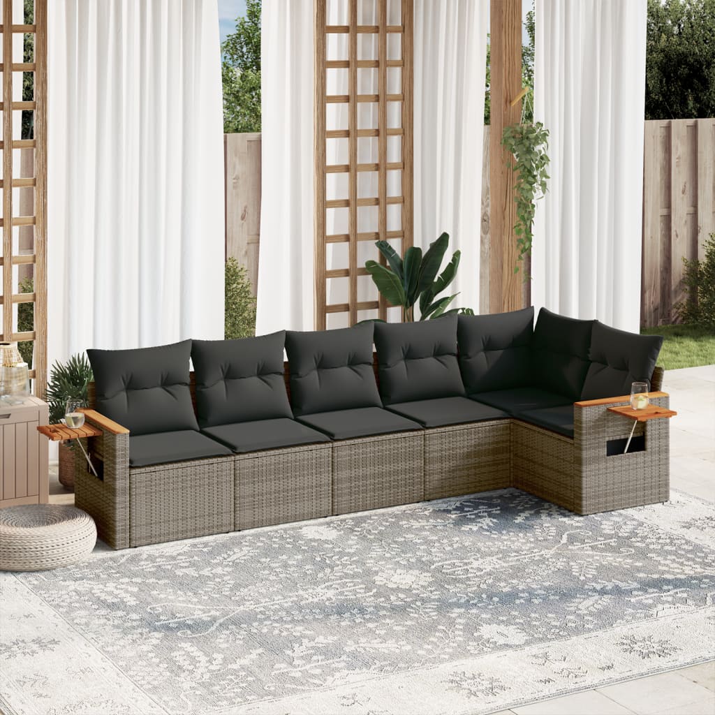 Salotto da giardino in polyrattan grigio, 6 pezzi modulari