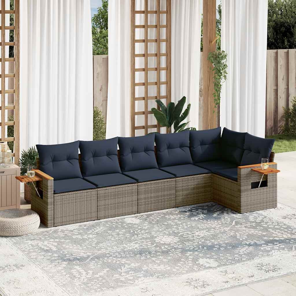 Salotto da Giardino 6 pz Grigio in Rattan PE Modulare