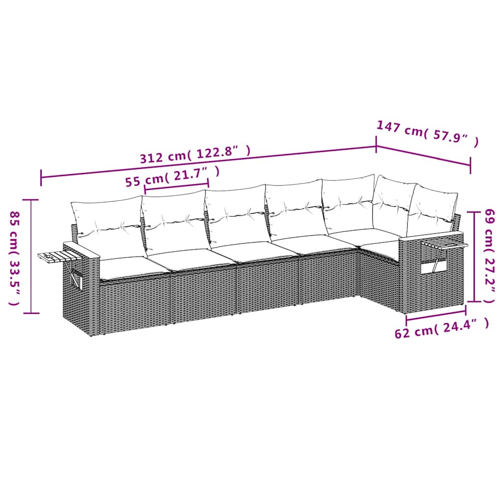 Salotto da Giardino 6 pz Grigio in Rattan PE Modulare