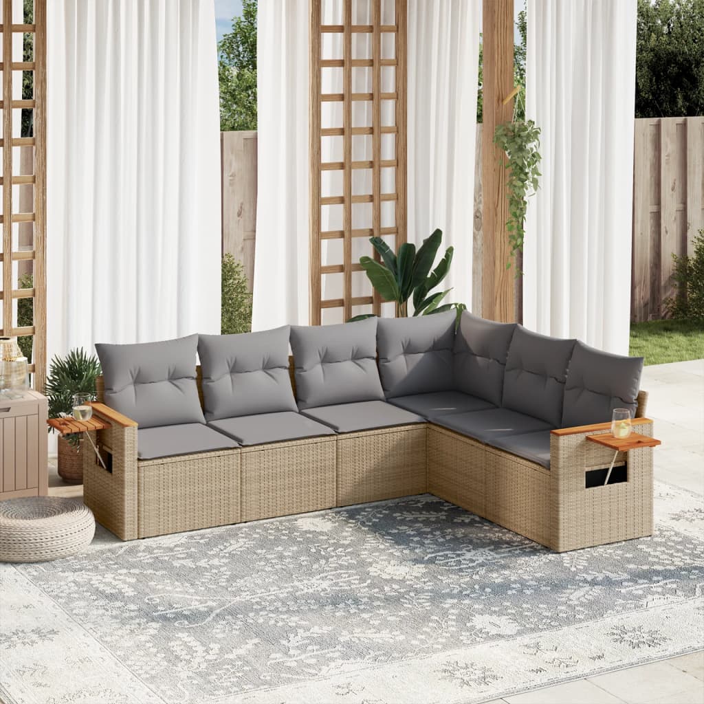 Set divano da giardino 6 pz beige in rattan PE e cuscini