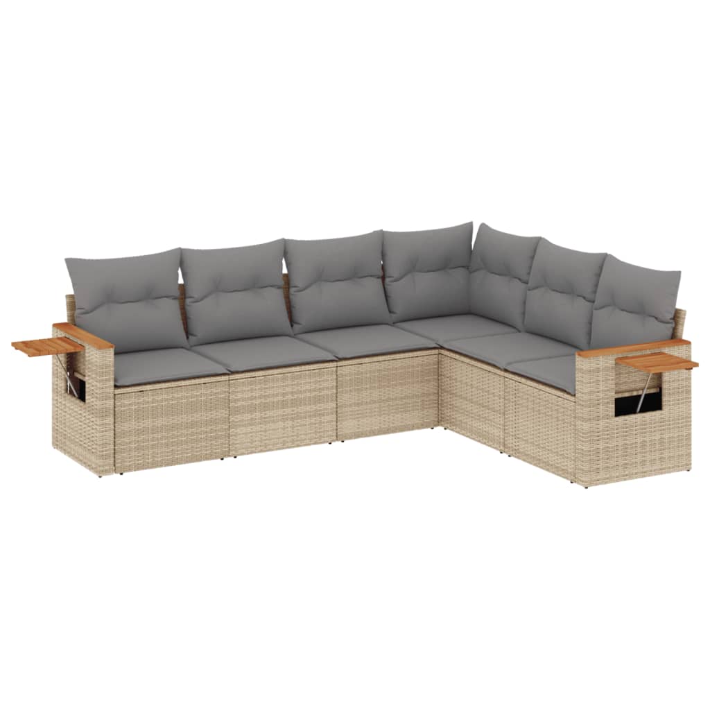 Set divano da giardino 6 pz beige in rattan PE e cuscini