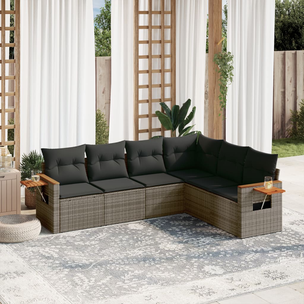 Set divani da giardino in polyrattan grigio, 6 pezzi