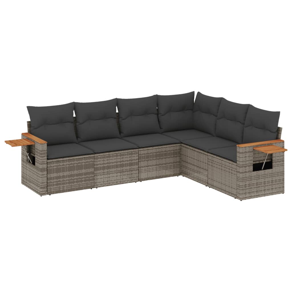 Set divani da giardino in polyrattan grigio, 6 pezzi