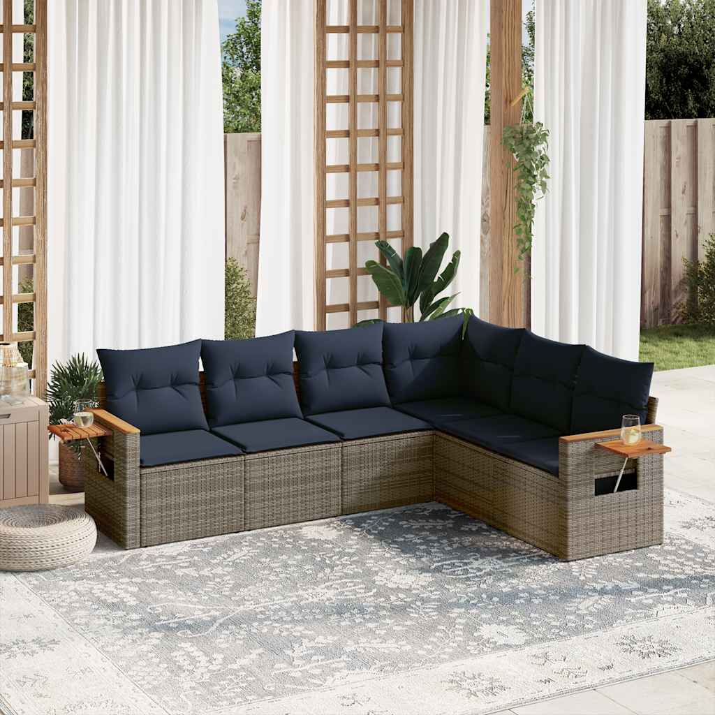 Set Divani da Giardino 6 pz Grigio in Polyrattan con Cuscini