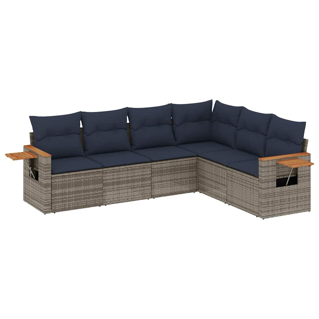Set Divani da Giardino 6 pz Grigio in Polyrattan con Cuscini