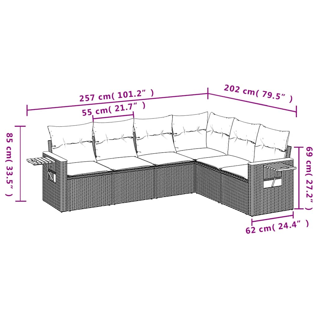 Set Divani da Giardino 6 pz Grigio in Polyrattan con Cuscini