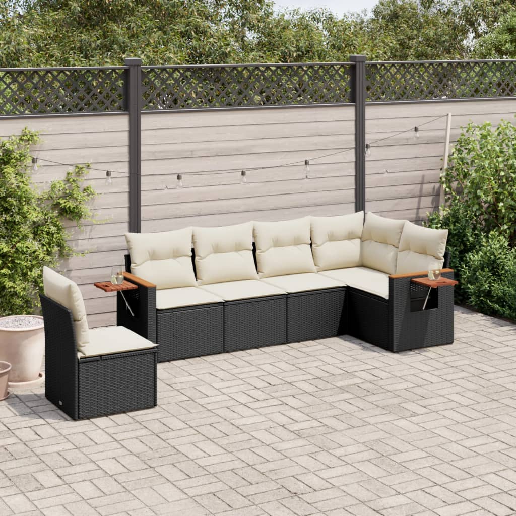Salotto da giardino 6 pz in polyrattan nero con cuscini sfoderabili 2