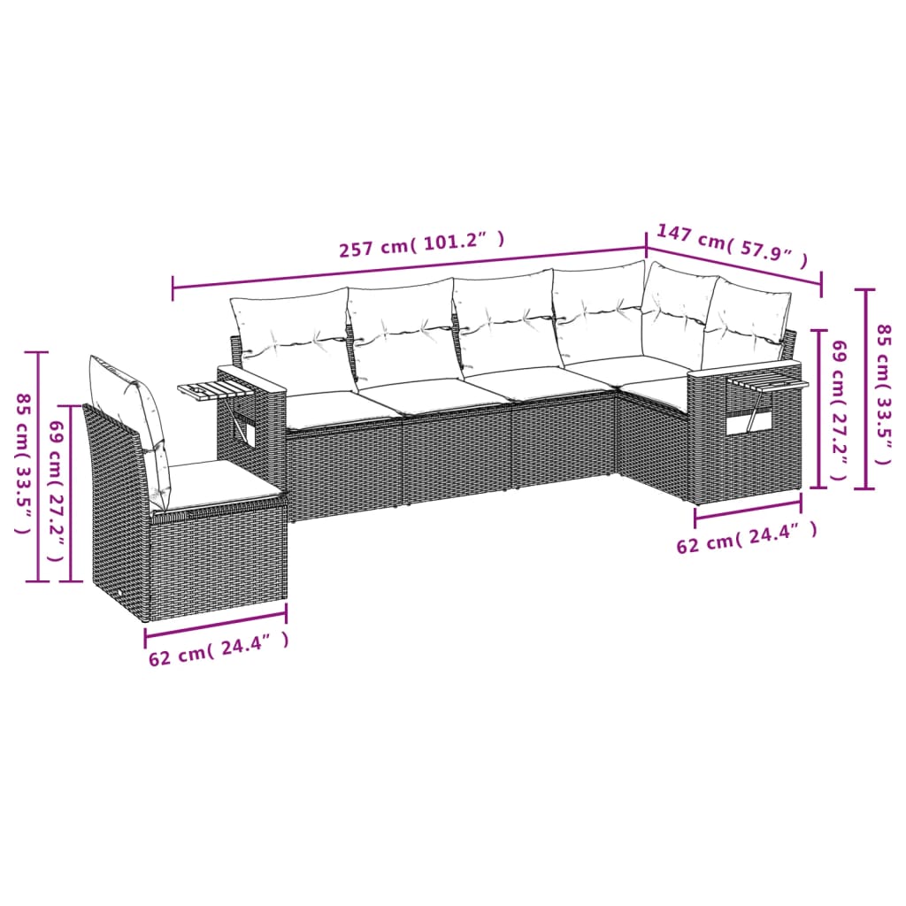 Salotto da giardino 6 pz in polyrattan nero con cuscini sfoderabili 2
