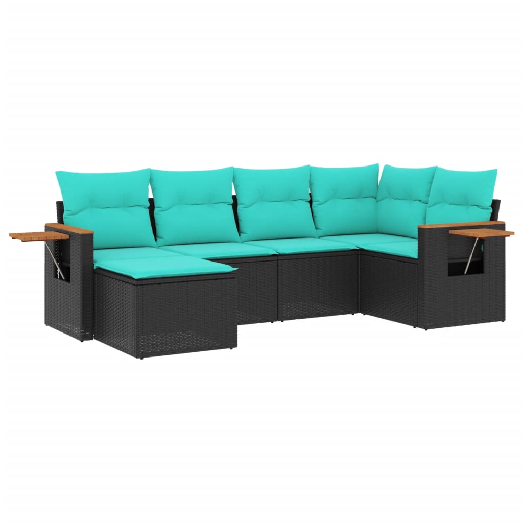 Set Divani da Giardino 6 pz con Cuscini Nero in Polyrattan