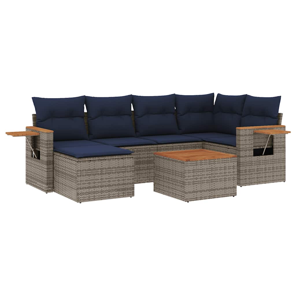 Set Divani da Giardino 7 pz con Cuscini Grigio in Polyrattan