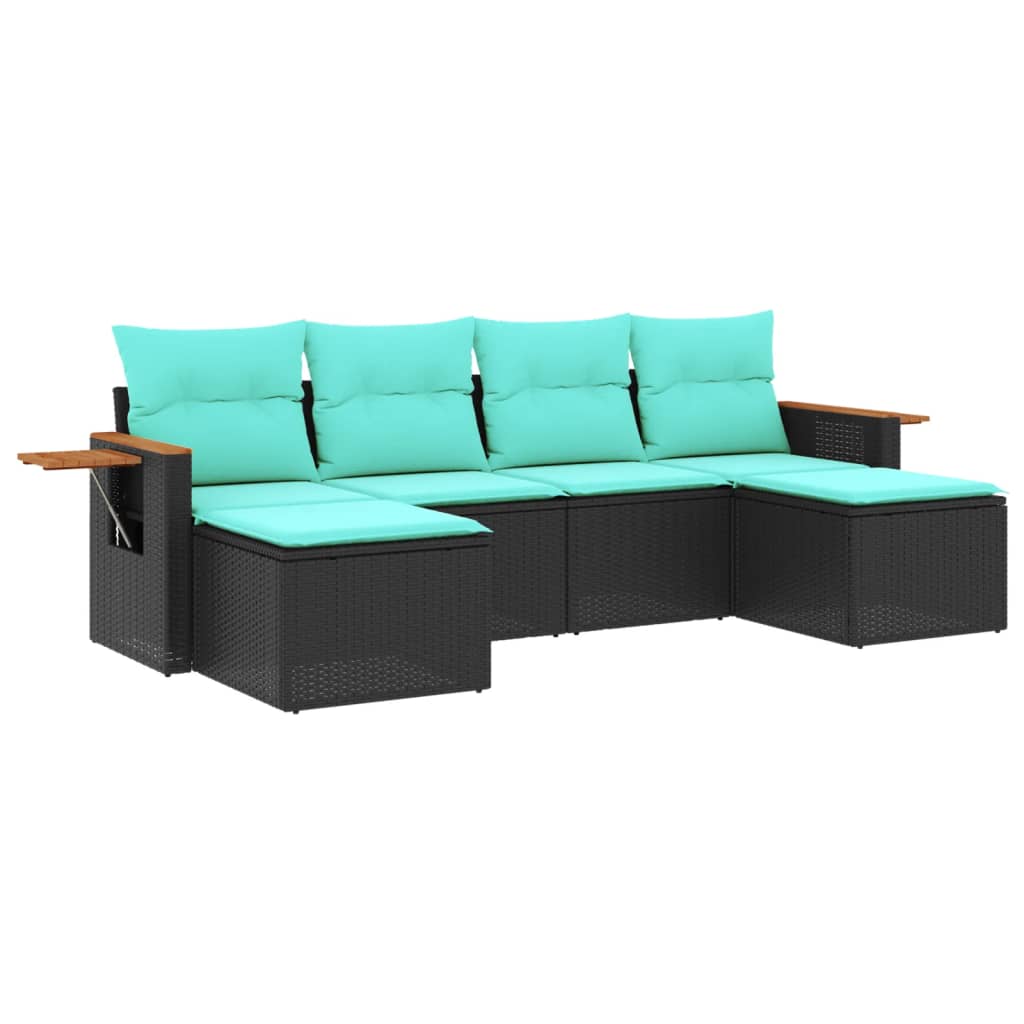 Set Divani da Giardino 6 pz con Cuscini Nero in Polyrattan