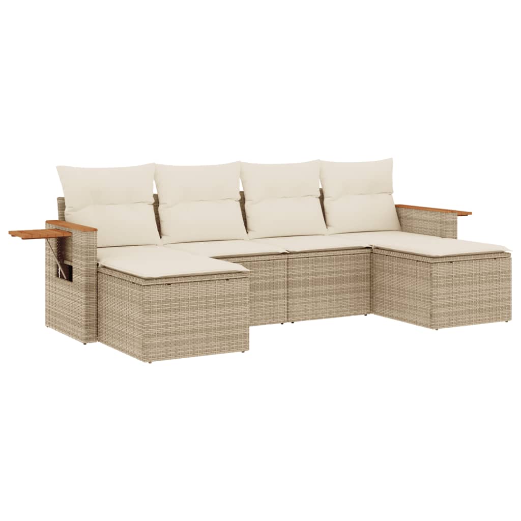 Set Divano da Giardino 6 pz con Cuscini Beige in Polyrattan