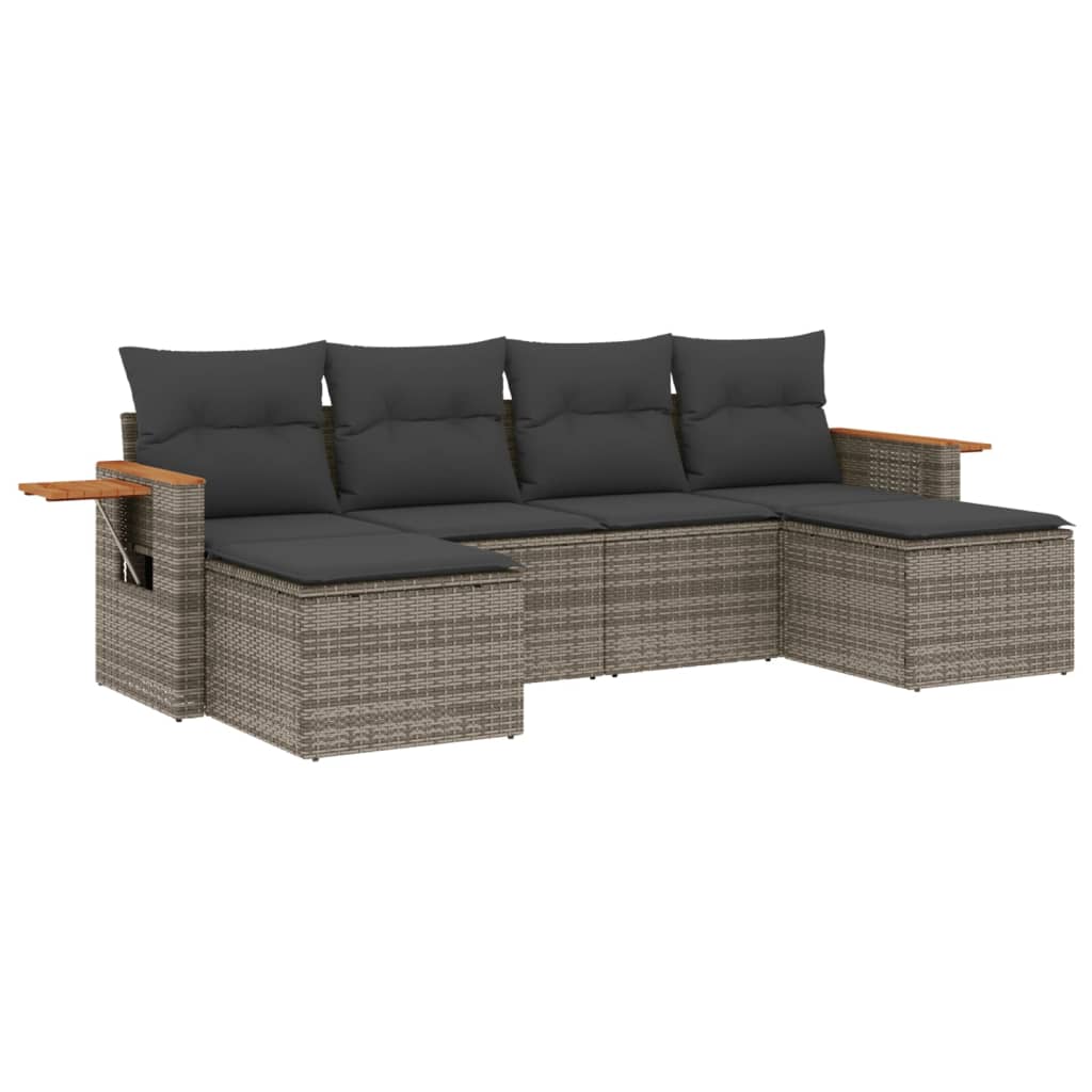 Set Divano da Giardino 6 pz con Cuscini Grigio in Polyrattan
