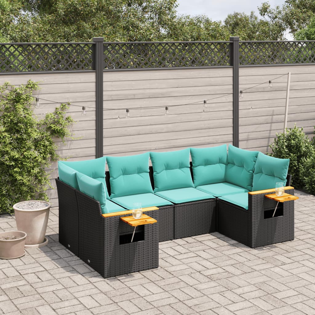 Set Divani da Giardino 6 pz con Cuscini Nero in Polyrattan