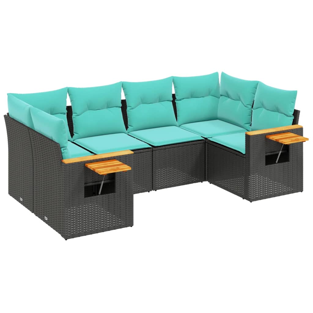 Set Divani da Giardino 6 pz con Cuscini Nero in Polyrattan
