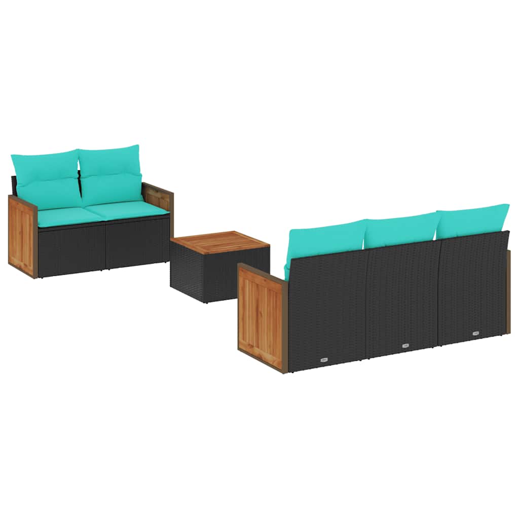 Set Divani da Giardino 6 pz con Cuscini Nero in Polyrattan
