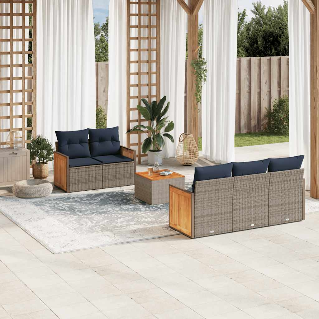 Set Divani da Giardino 6 pz con Cuscini Grigio in Polyrattan