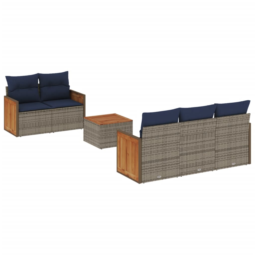 Set Divani da Giardino 6 pz con Cuscini Grigio in Polyrattan
