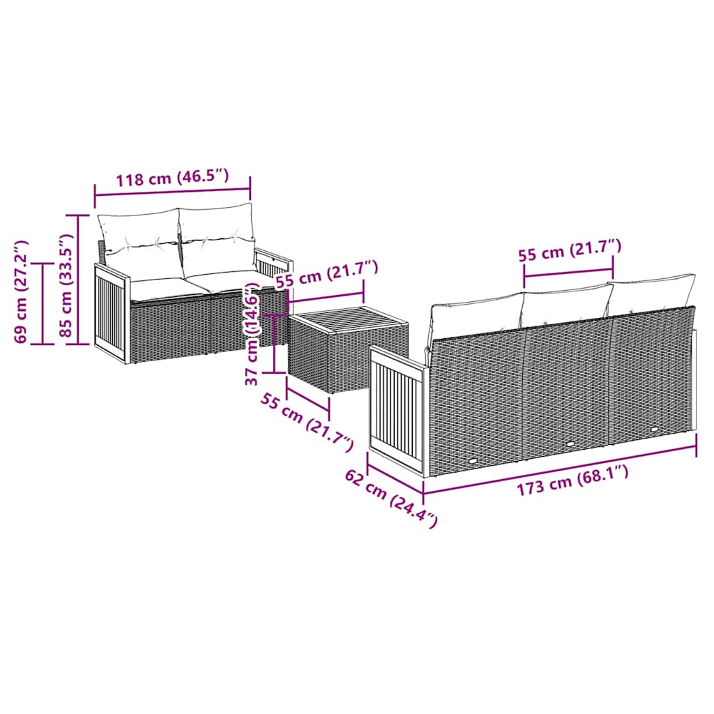 Set Divani da Giardino 6 pz con Cuscini Grigio in Polyrattan