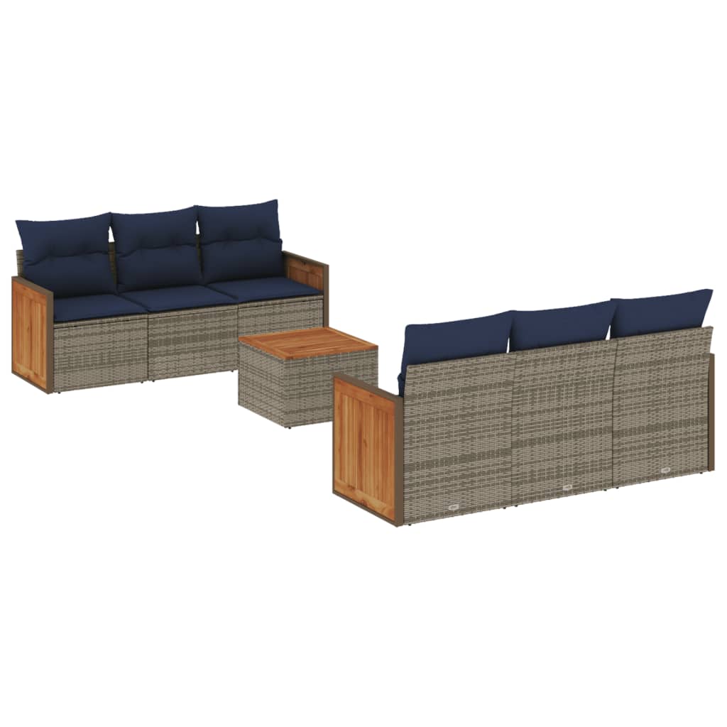 Set Divani da Giardino 7 pz con Cuscini Grigio in Polyrattan