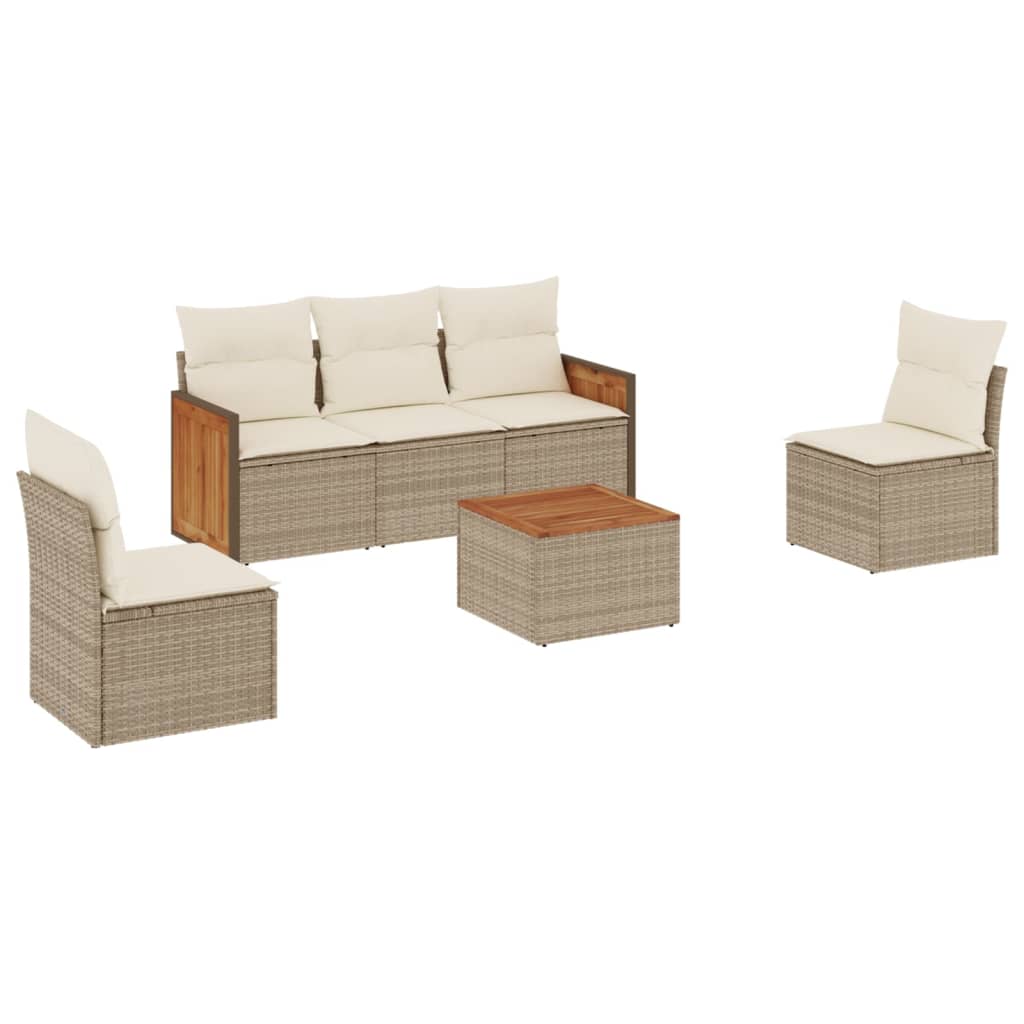 Set Divano da Giardino 6 pz con Cuscini Beige in Polyrattan