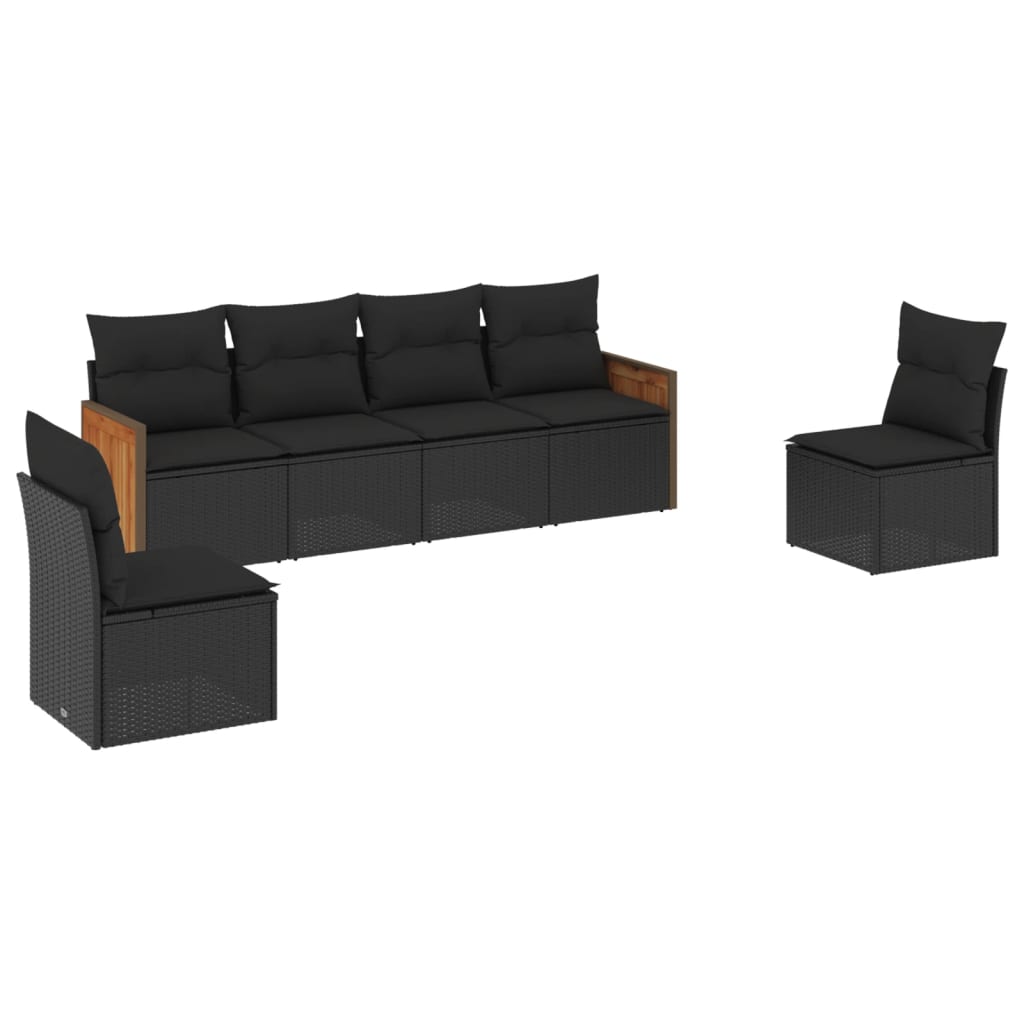 Set Divano da Giardino 6 pz con Cuscini Nero in Polyrattan
