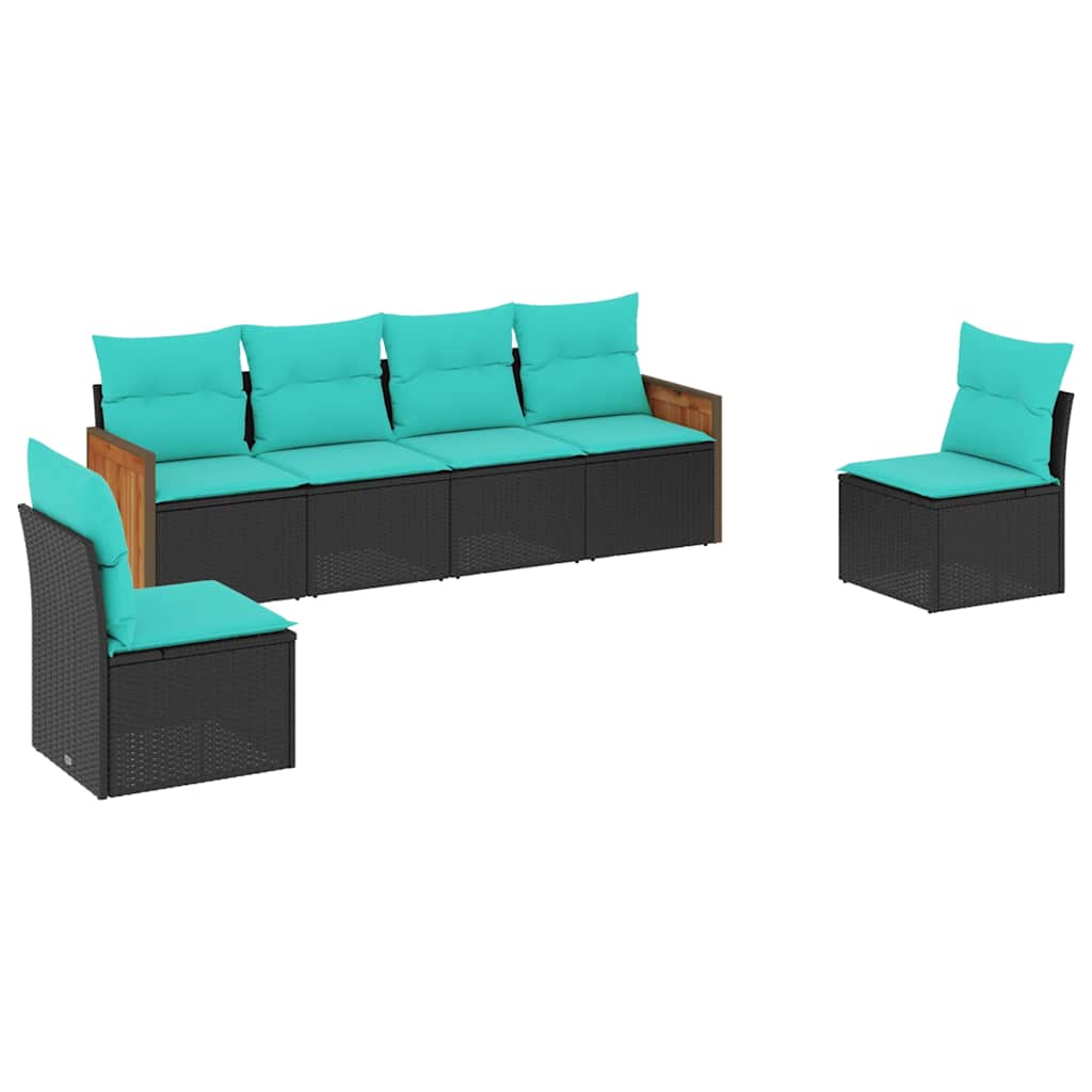 Set Divani da Giardino 6 pz con Cuscini Nero in Polyrattan