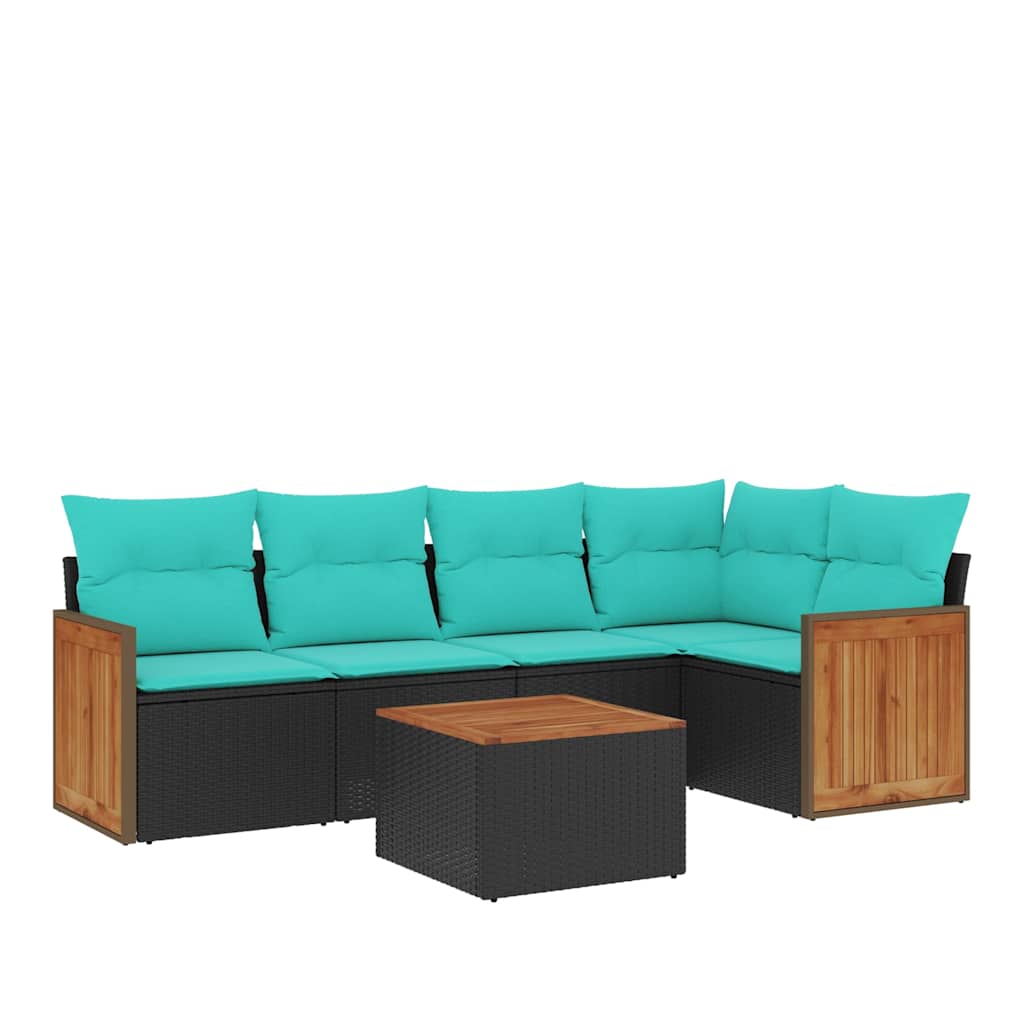 Set Divani da Giardino 6 pz con Cuscini Nero in Polyrattan