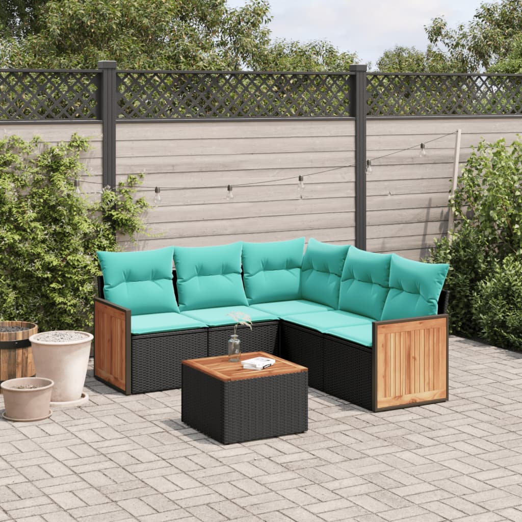 Set Divani da Giardino 6 pz con Cuscini Nero in Polyrattan