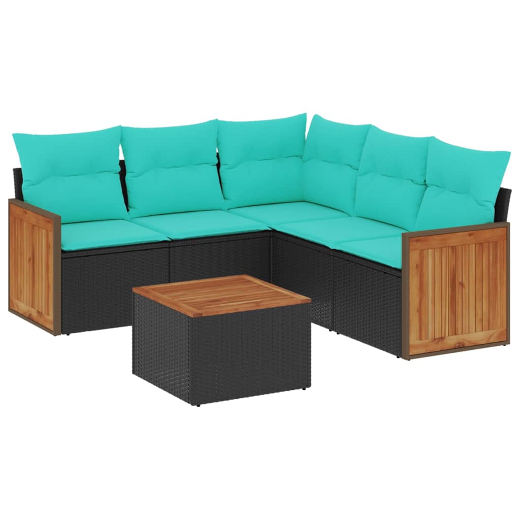 Set Divani da Giardino 6 pz con Cuscini Nero in Polyrattan