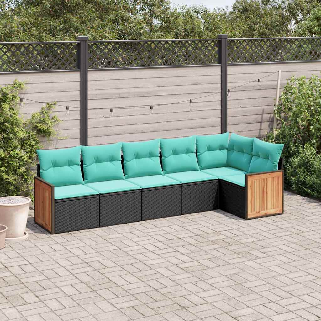 Set Divani da Giardino 6 pz con Cuscini Nero in Polyrattan