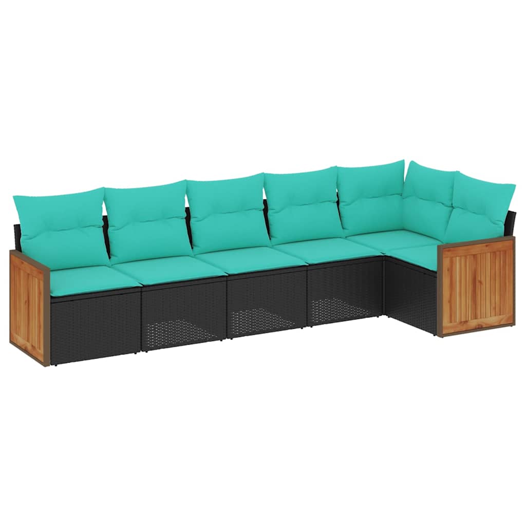 Set Divani da Giardino 6 pz con Cuscini Nero in Polyrattan