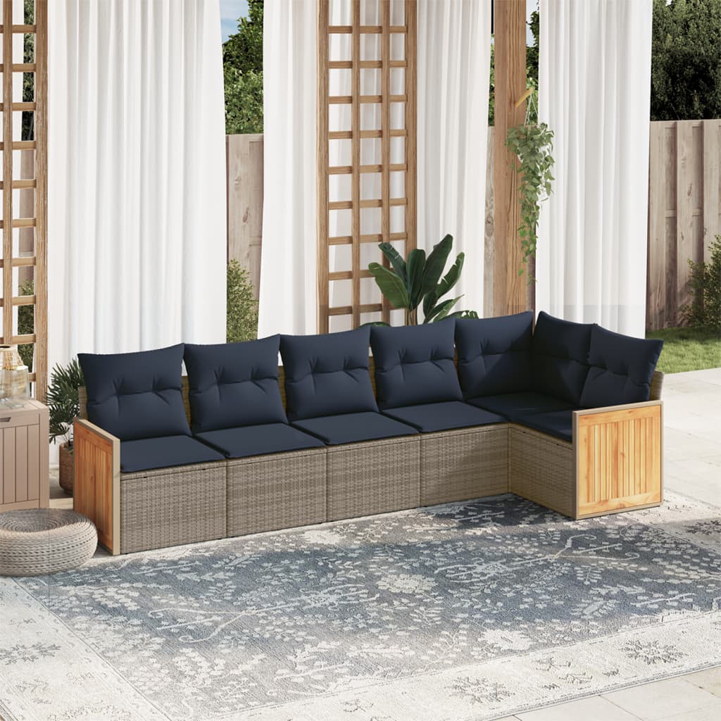 Set Divani da Giardino 6 pz con Cuscini Grigio in Polyrattan