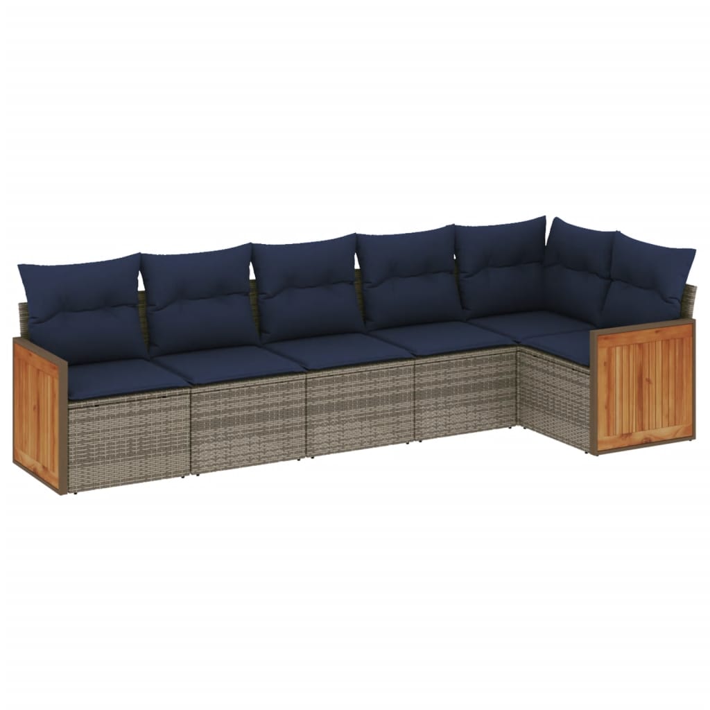 Set Divani da Giardino 6 pz con Cuscini Grigio in Polyrattan