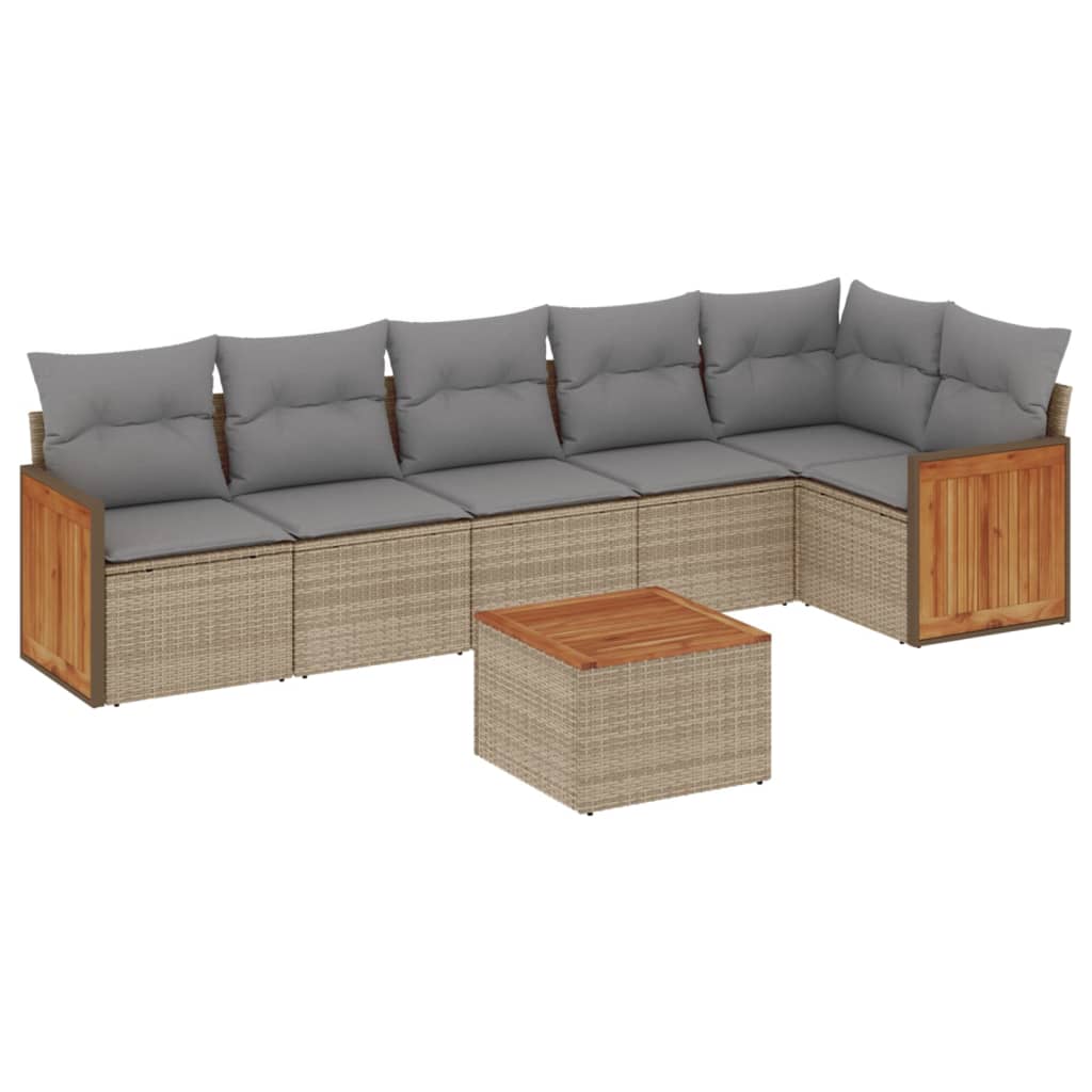 Set Divani da Giardino 7 pz con Cuscini Beige in Polyrattan