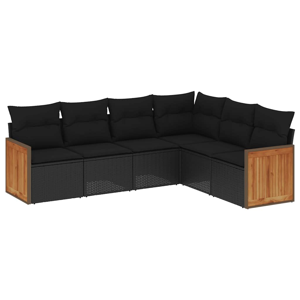 Set Divano da Giardino 6 pz con Cuscini Nero in Polyrattan